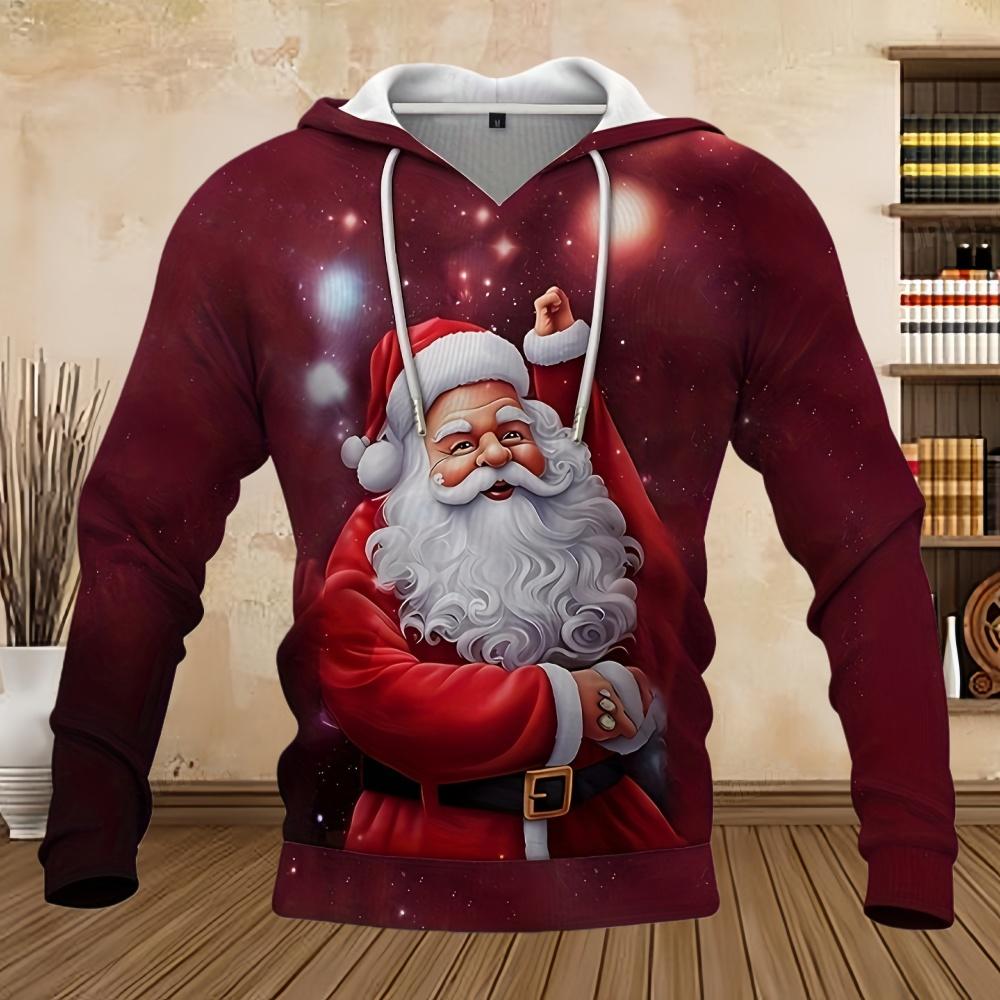 Funny Christmas Santa Print Hoodie Cool Casual Graphic Design Hoodies for Men Winter Fall Streetwear Pullover Hooded Sweatshirt