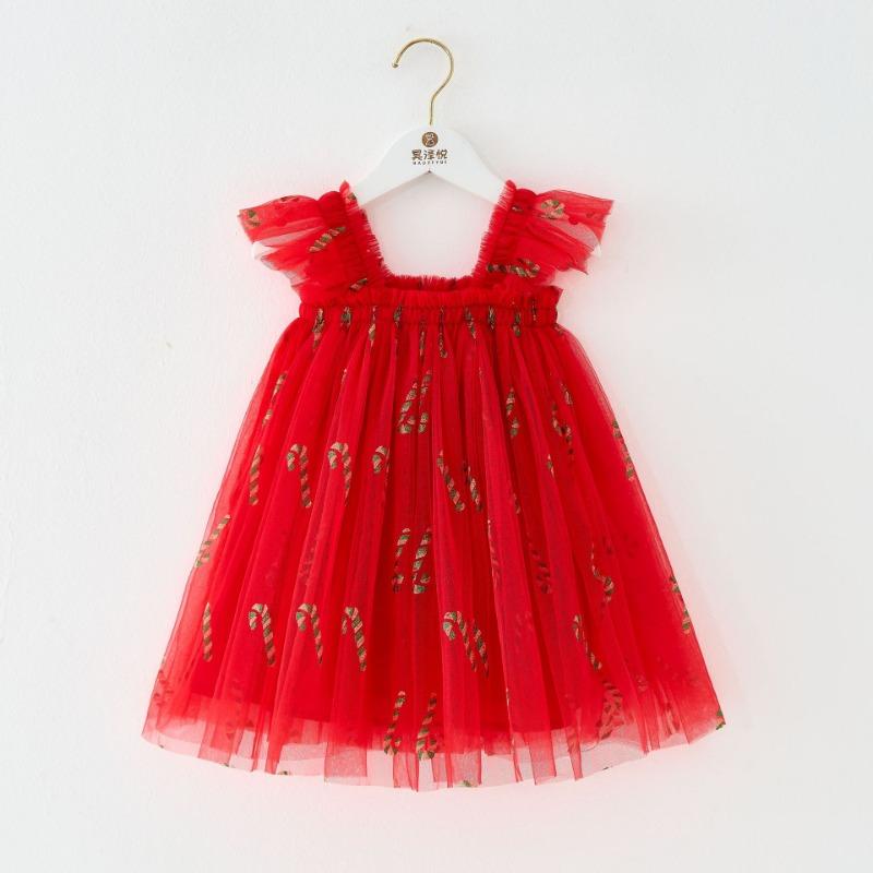 Vară Crăciun Copii Rochie Fată Imprimat Fără mâneci Rochie Stratificată Tulle Pălărie cu Minge de Pluș Haine de Crăciun