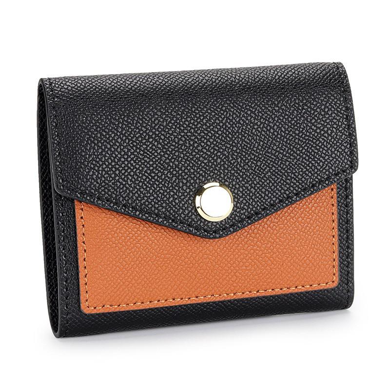 Wallet Women's Genuine Leather Short Three-fold Change Purse Fashionable Contrasting Color Multi-card Full-leather Bag