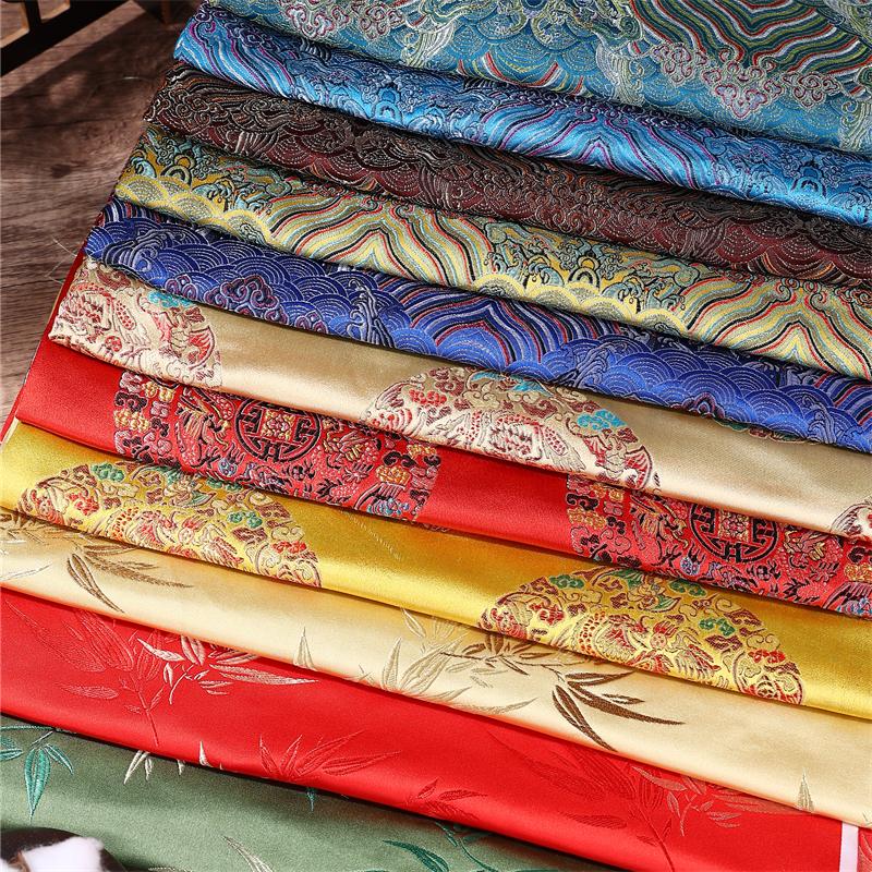 100x150cm High Quality Jacquard Brocade Fabric Thick Soft Bamboo Leaf for Women Dress Hanfu Upholstery Sewing Cloth Gold Blue