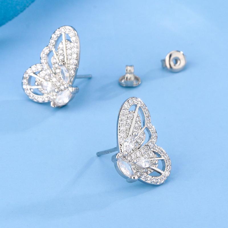 Stylish Butterfly Stud Earrings For Ladies 925 Silver Plated Super Shiny Full Diamond Zircon Banquet Jewelry Wedding Party Gifts