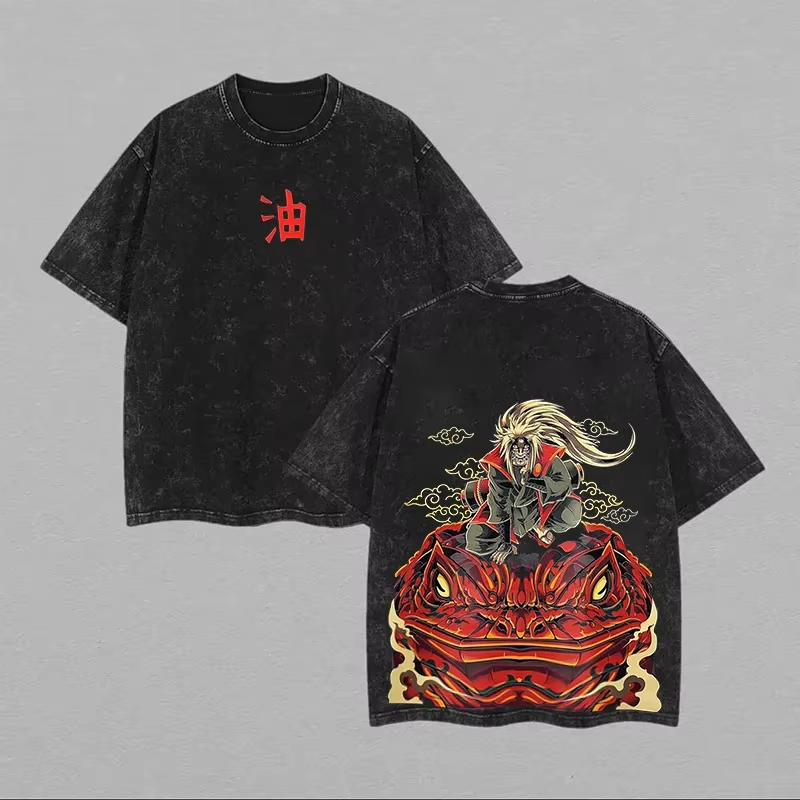 

Jiraiya T Shirt Naruto Men Acid Wash Back Print Sannin Sage Mode Anime Graphic Cotton Streetwear Toad Vintage Casual Tee XL
