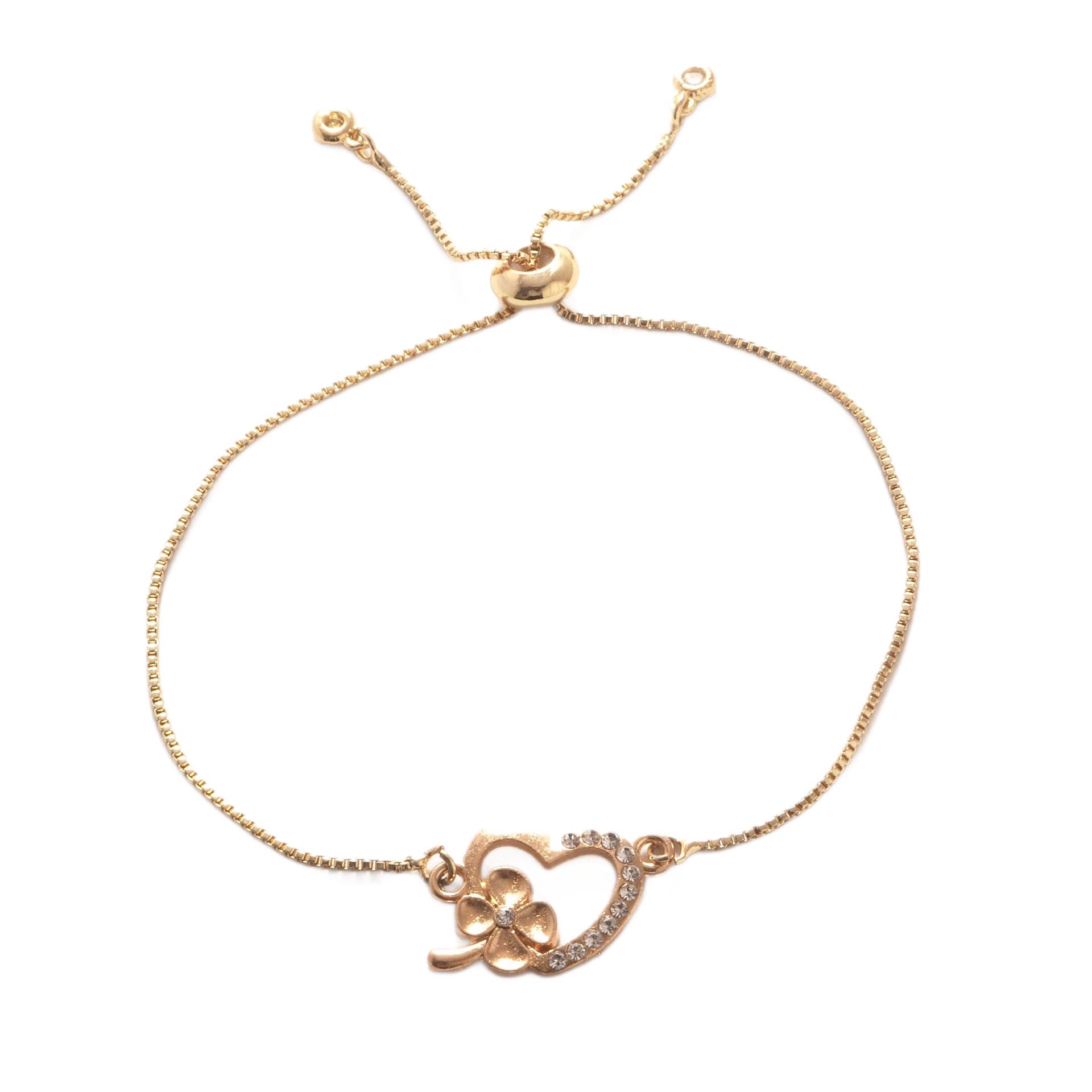 Регулируемый браслет-четырехлистник с кристаллами в форме сердца - Элегантная женская мода