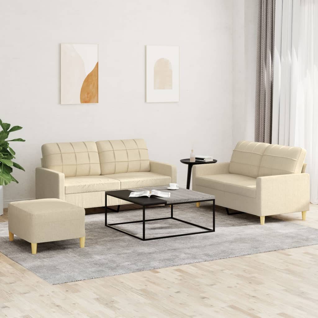 3 Piece Sofa Set with Cushions Cream Fabric