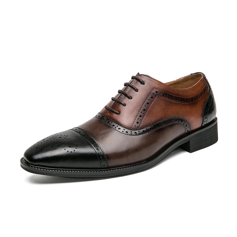 Trendy Men's Spliced Leather Oxford Shoes - Fashionable European & American Style, Large Size Available