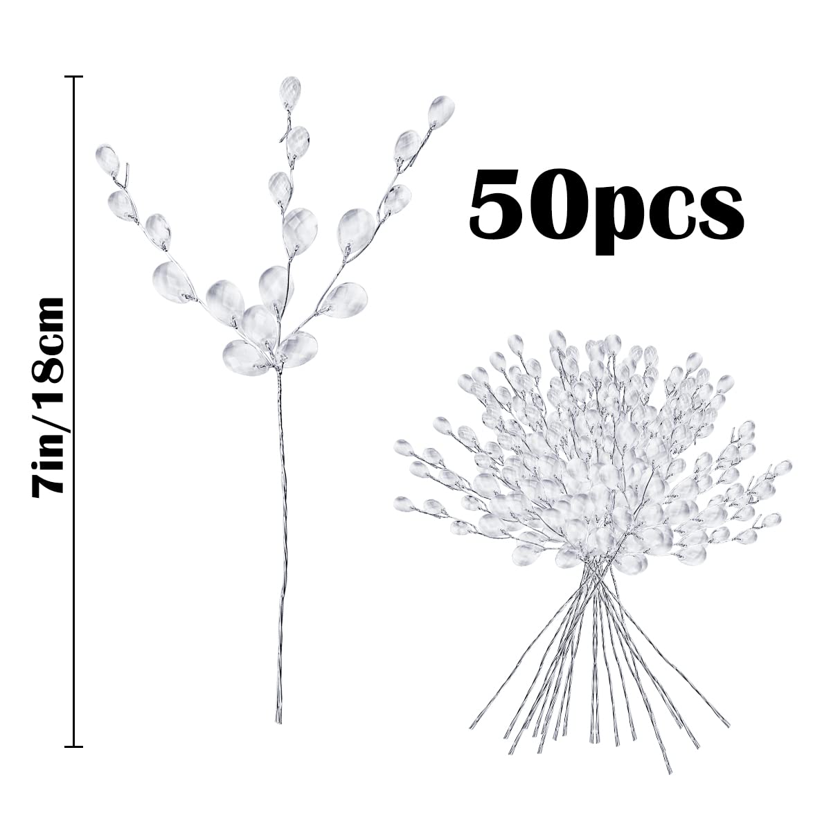

50 шт. Акриловые бусины-капли, стебли, ветки с кристальными бутонами для цветочного букета, цветочные веточки для свадебного домашнего декора, флористический декор, материалы для рукоделия 50-pcs