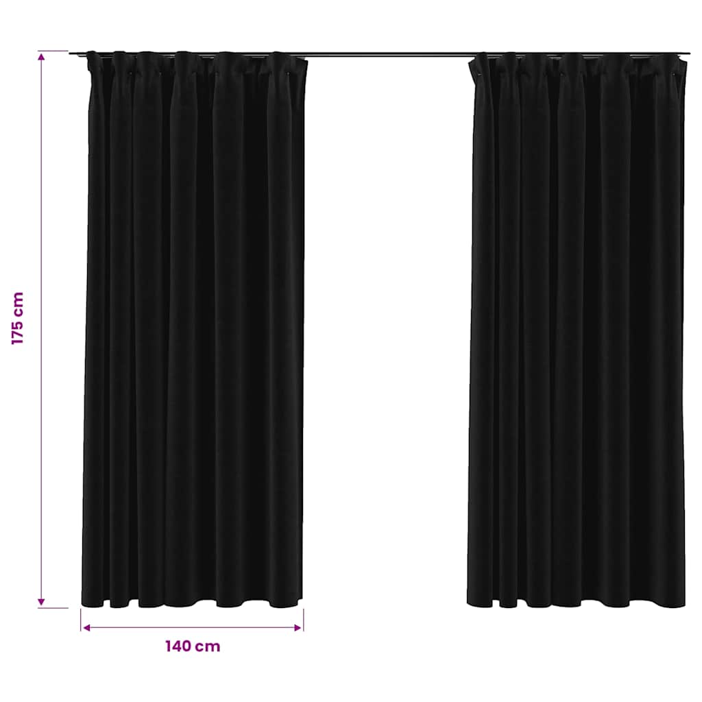 Blackout Curtains with Hooks Linen Look 2 Pcs 140 X 175 Cm