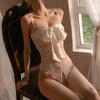 Enticing Lace Butterfly Tie See-Through Bodysuit, Open Crotch, Revealing Nightwear for Small Breasts