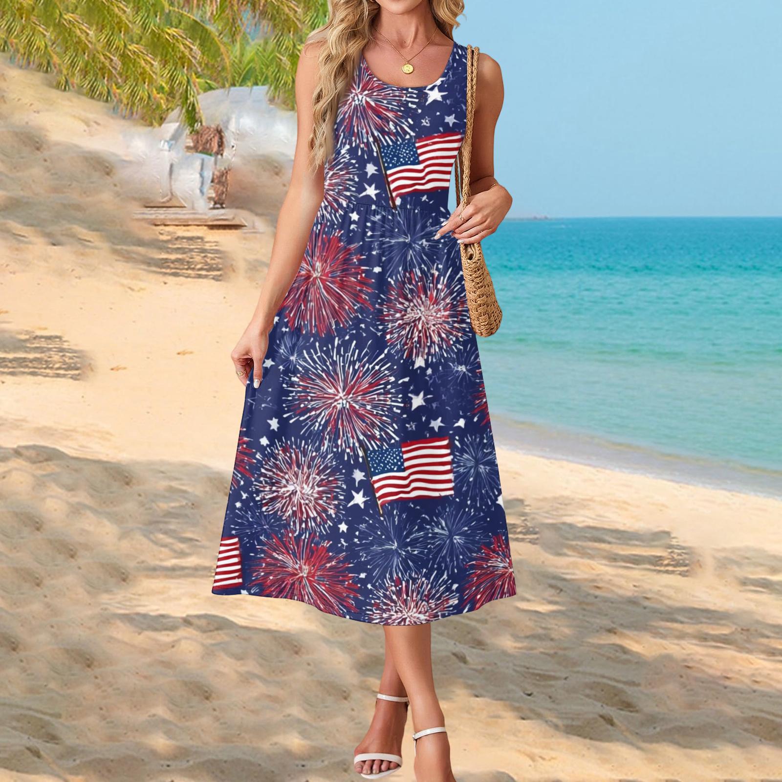 Women’s Sleeveless Maxi Dress Summer Casual Loose Fit Tie Dye Print Holiday Beach Sundress with Pockets Lightweight Flowy Design S