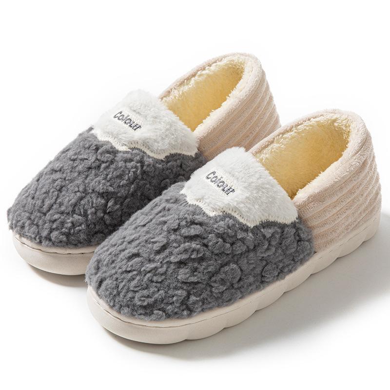 Cotton Slippers Women's Bow Autumn and Winter Thick-soled Non-slip Indoor Lightweight Plush Warm Wool Tray Confinement Shoes