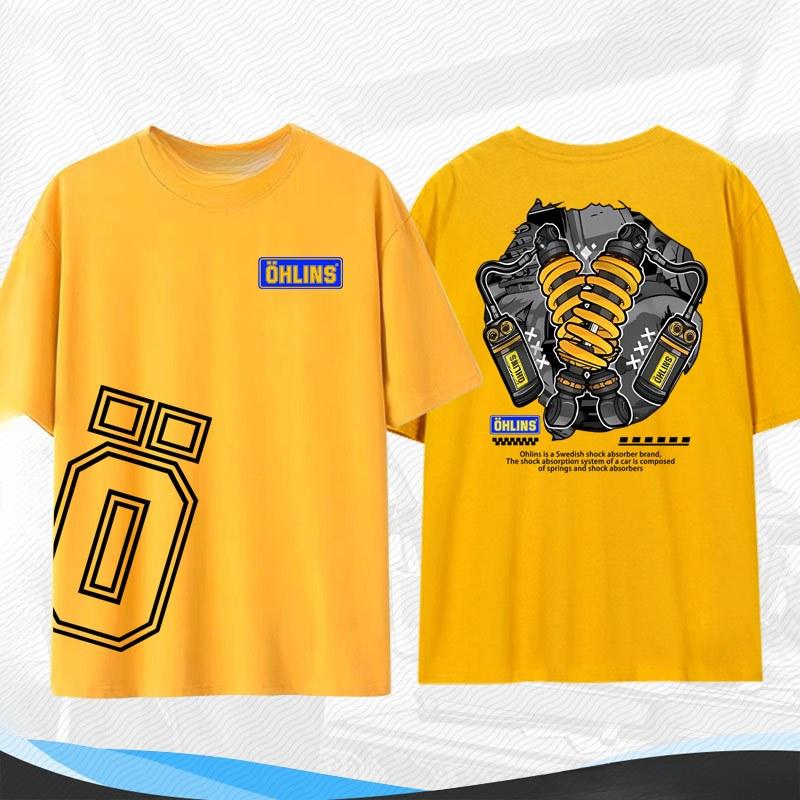 New OHLINS Motorcycle Shock Absorber Modification T-shirt Clothing Loose Men s and Women s Racing Club Short-sleeved Summer 4XL