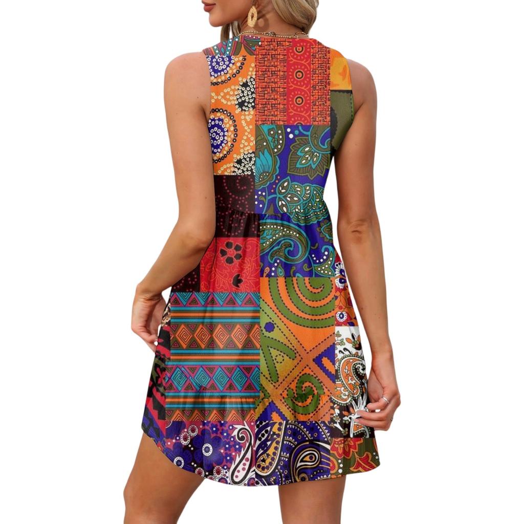 Women's Casual Fashion Breathable V-neck Vest With Pockets Floral Holiday Dress