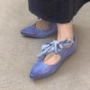 Cowhide version~ pointed lace-up literary and artistic ballet shoes for women's niche light luxury bow shallow mouth Mary Jane single shoes