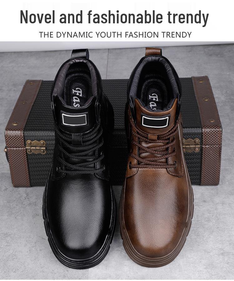 Men's High-Top Leather Martin Boots - Outdoor Big Toe Work and Casual Autumn/Winter Boots with Velvet Lining
