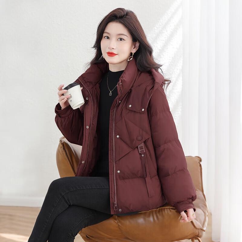 Sibaisha Women's Loose-Fit Hooded 90% Down Jacket with Ribbon Detail