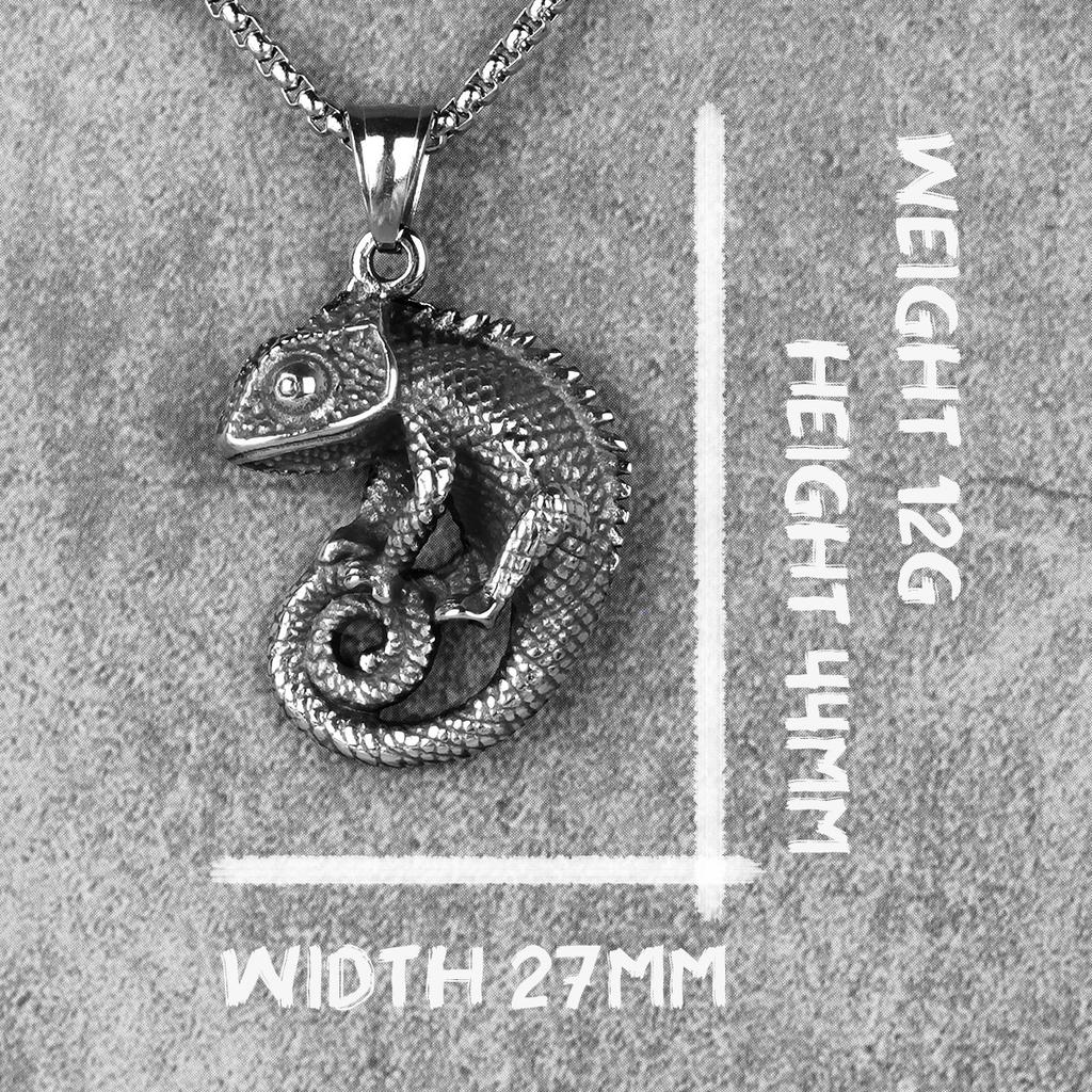 Chameleon Lizard Animal Mens Long Necklaces Pendants Chain HipHop Unique for Boy Male Stainless Steel Jewelry Creativity Gift