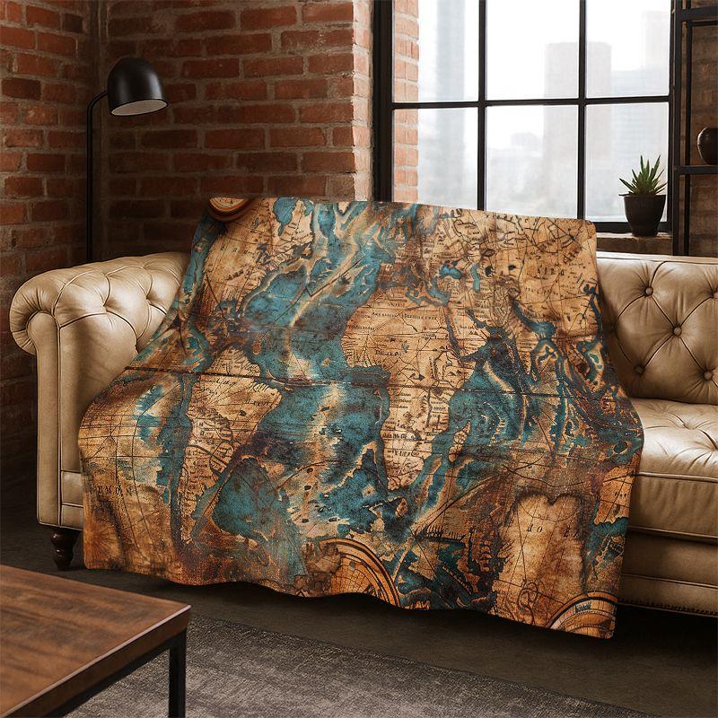 Ancient Nautical Chart Map Compass Cartoon Flannel Blanket Soft Warm Throw Blanket for Bedroom Living Room Bed Travel Picnic