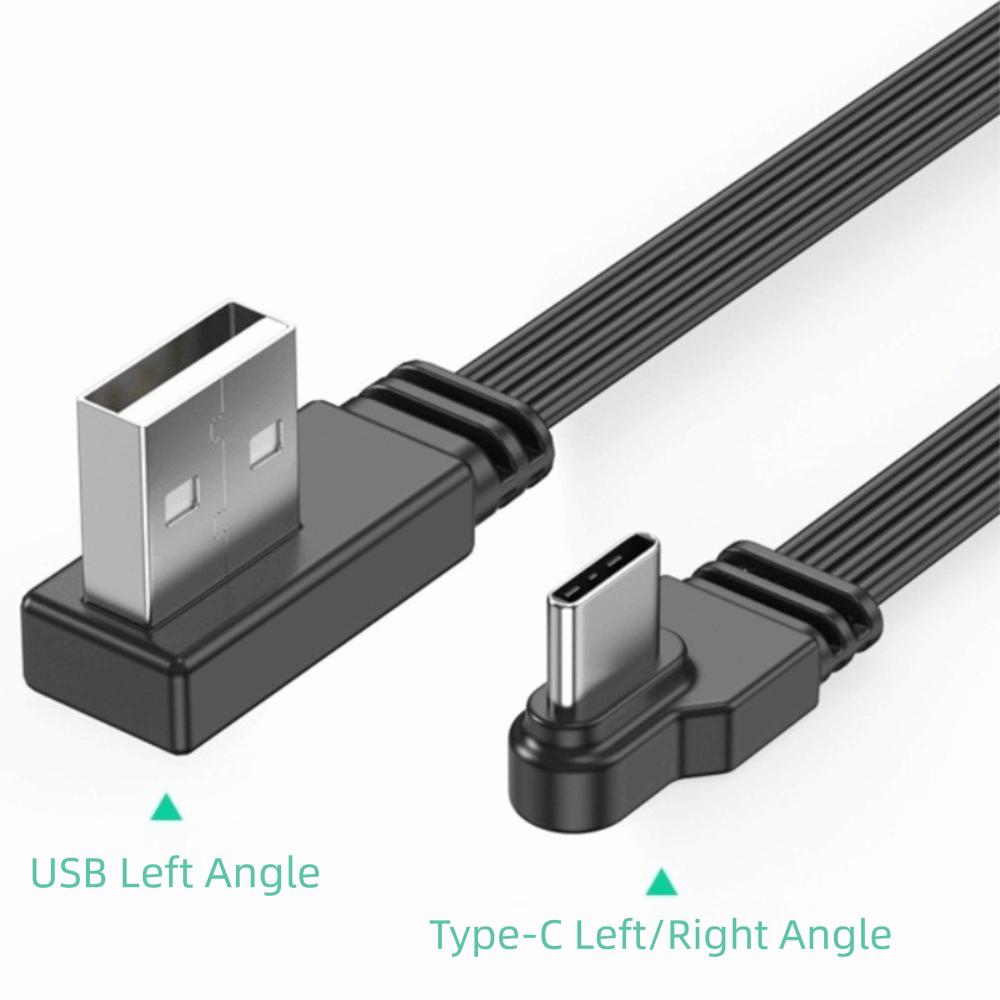 Flat Flexible USB C Charging Cable Double Elbow Mobile Game Cable Data Transfer