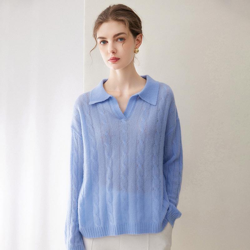 Kangbaolaisi Women's Cashmere Cable Knit Sweater - High-Quality, Versatile, Casual Base Layer