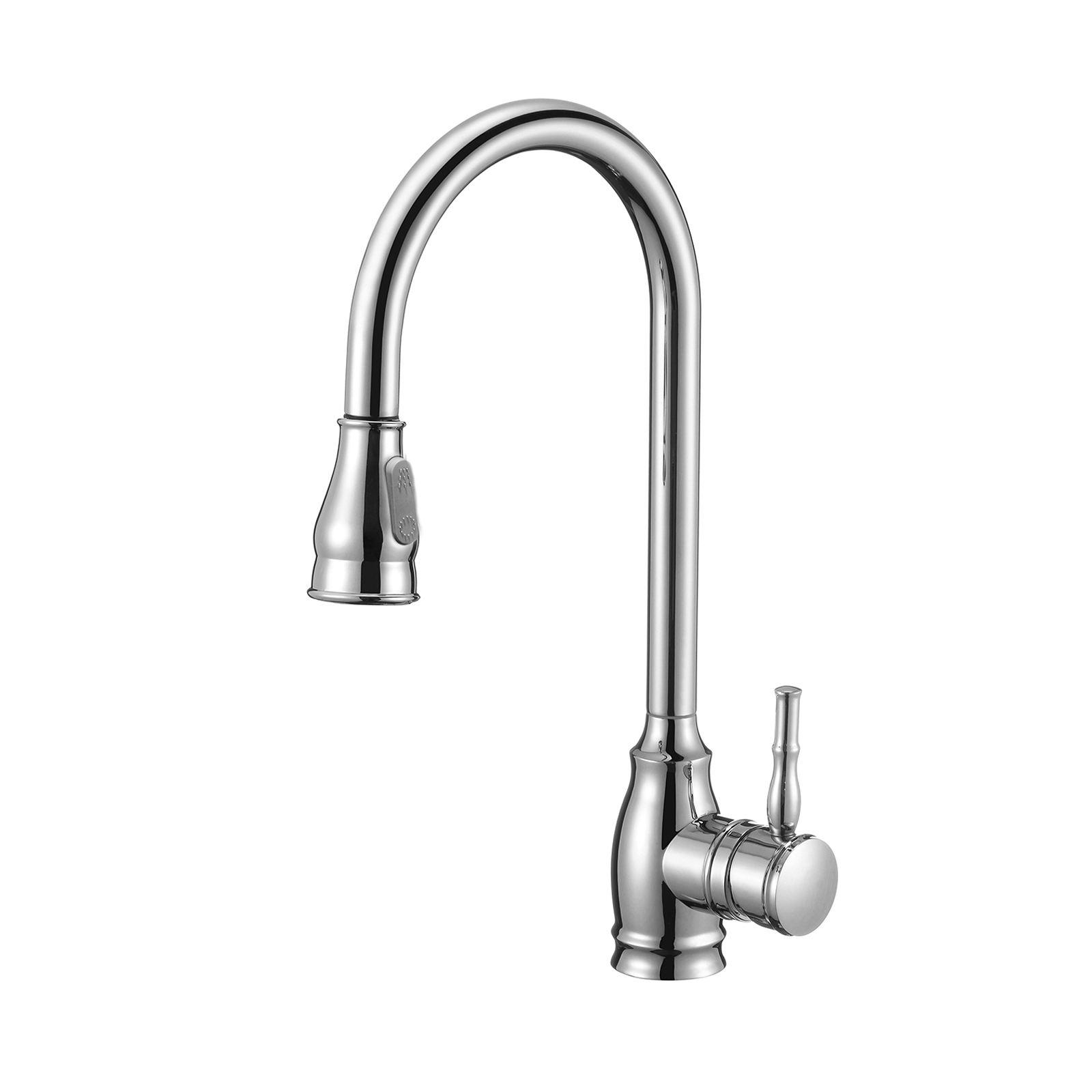 Modern Chrome Single-Hole Kitchen Faucet Brass Multi-Function Pull-Down Classic Deck Mounted with Single Handle (as the picture,Brass)