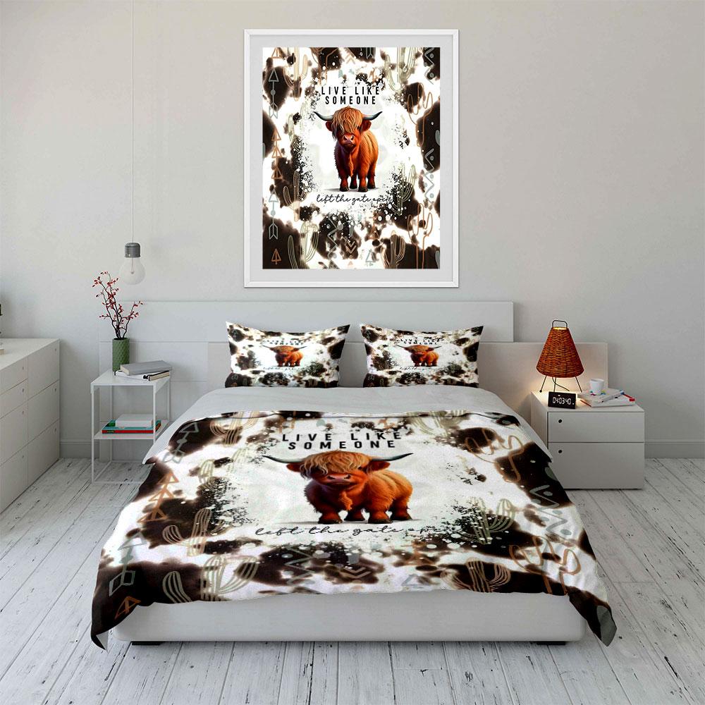 Highland cow and cacti. Bedding sets Duvet cover sets Duvet covers Pillowcases(1 * Duvet Cover 2 * Pillowcases without duvet insert)