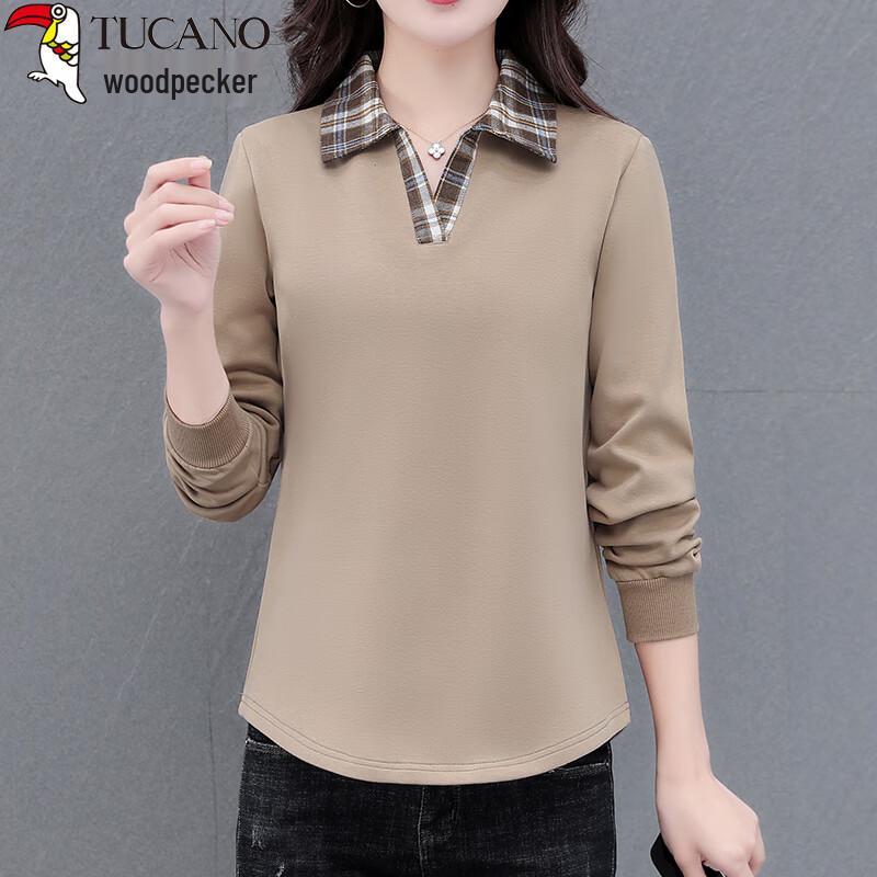 Woodpecker Women's Fall Fake Two-Piece Polo Sweatshirt