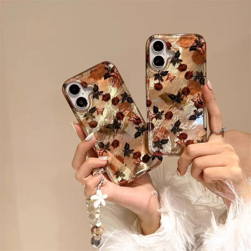 Golden Brown Leaves Clear Phone Case for IPhone 16 15 14 13 12 11 Pro Max XS X XR SE2 7 8 Plus 15 Vortex Pattern Hard Back Cover