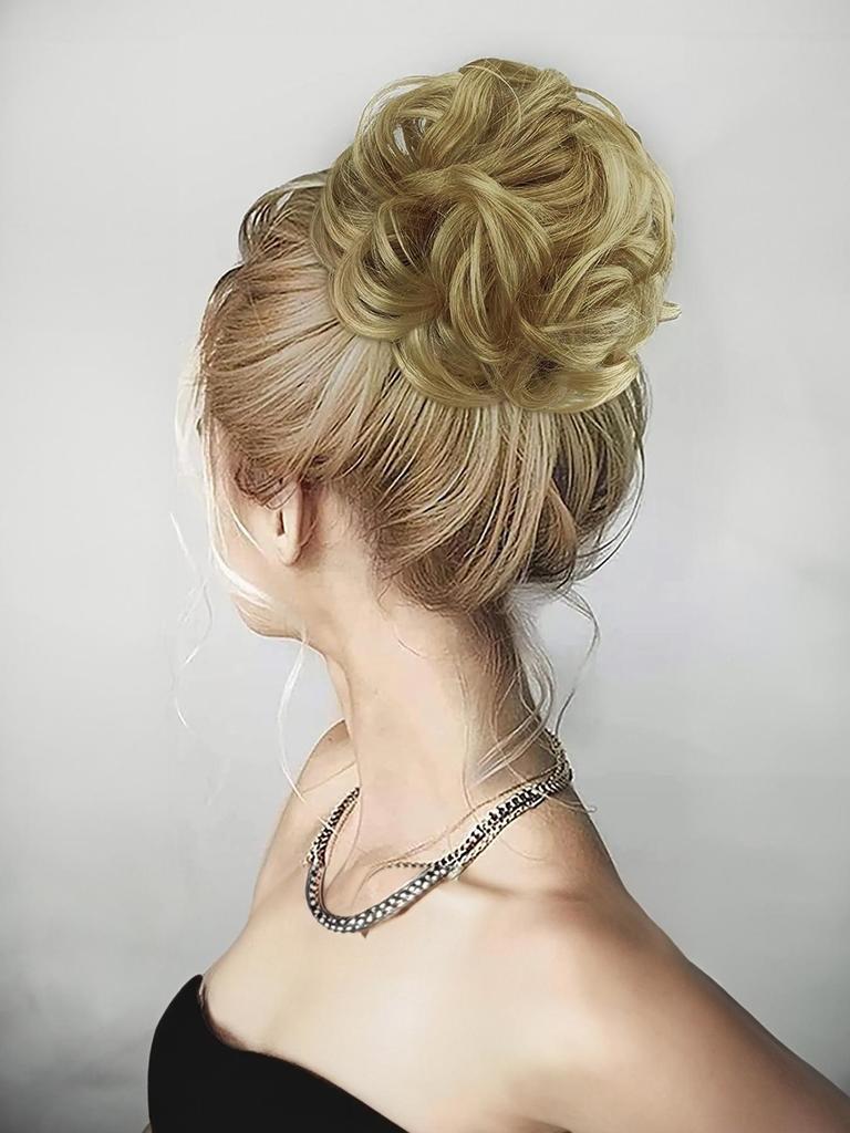 ALAN EATON Claw Clip Messy Bun Hair Piece for Women BLonde Synthetic Wavy Curly Ponytail Hairpiece for Daily Wear Multi-color Option 10 Inch