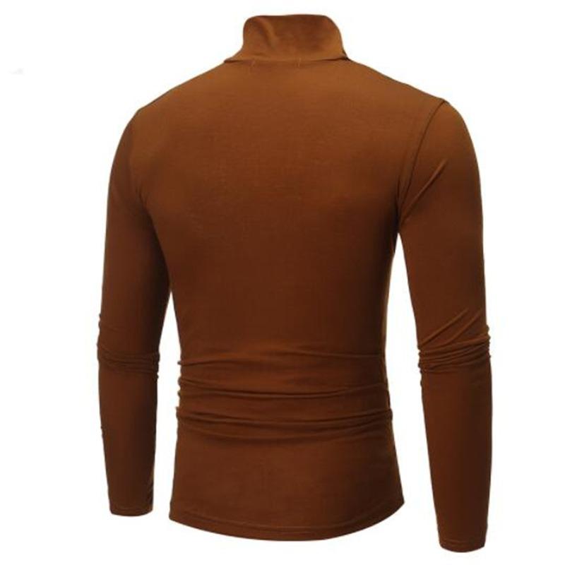 Men's High Neck Solid T-shirt Long Sleeve Autumn Winter Slim Fit Fashion High Elastic Casual Breathable Apparel Pullover