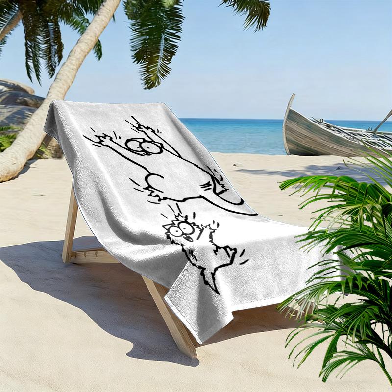 Simon's Cat Print Strandlaken, Groot Zacht Sneldrogend Handdoek voor Strand Camping Zwemmen