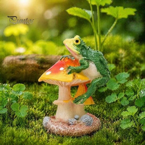 Whimsical Fairy Garden Miniature Kits Resin Frog on Mushrooms Figurine, DIY Micro Landscape Bonsai Ornament, Niche Creative Gifts for Plant