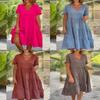 Summer Girl Dress With Vneck And Pleated Cotton Linen Fabric For Casual Wear