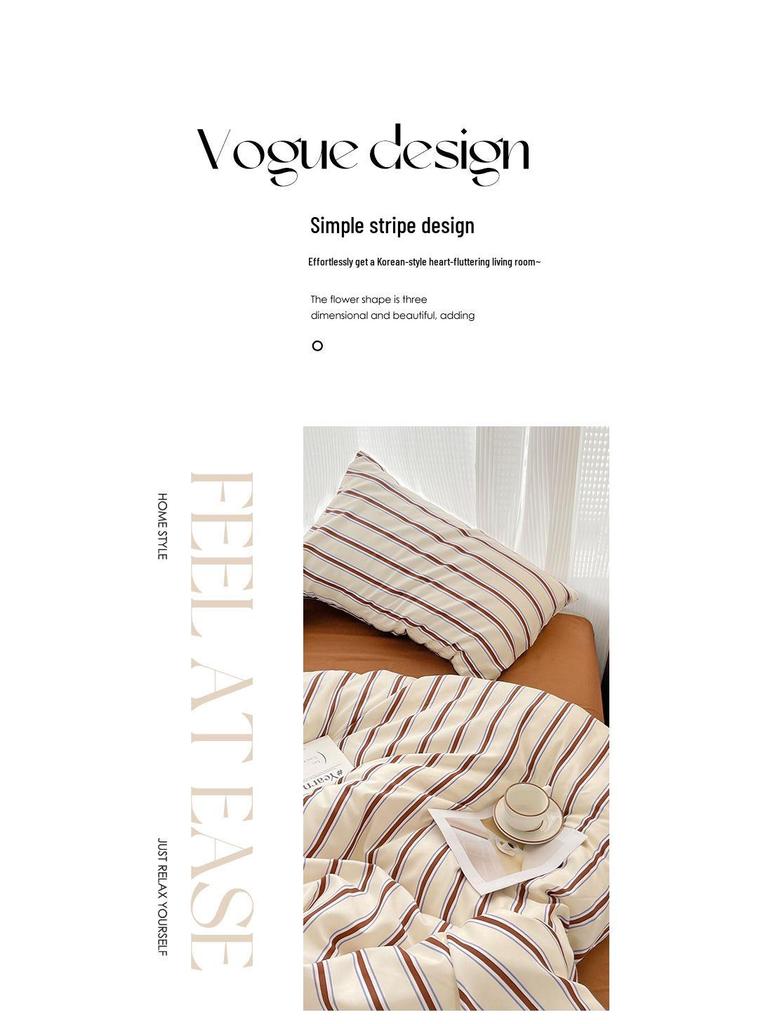 Korean Minimalist Striped Cotton Bedding Set: Duvet & Fitted Sheets for 1.8 Bed