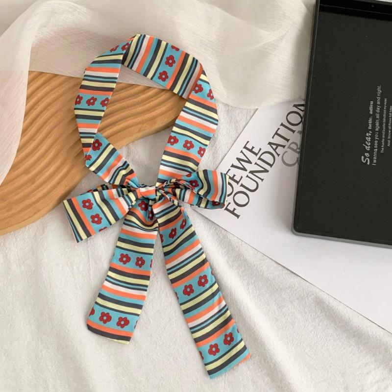 Long silk scarf, new versatile plaid corrugated headscarf, headband, hair tie, bag streamer, neck scarf, decorative belt.