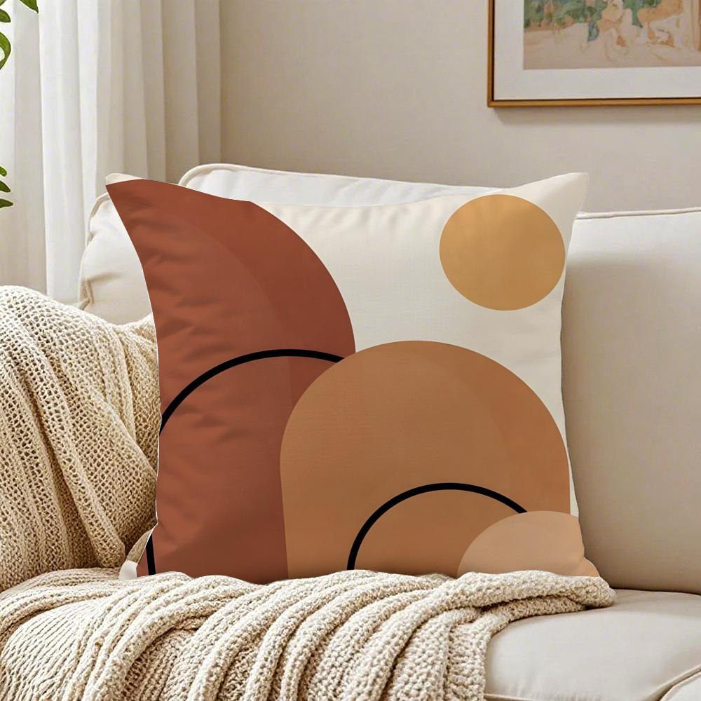 Geometric Square Warm Color Modern Simpe Art Cushion Cover Linen Pillowcase Soft For Sofa Bed Home Room Decor