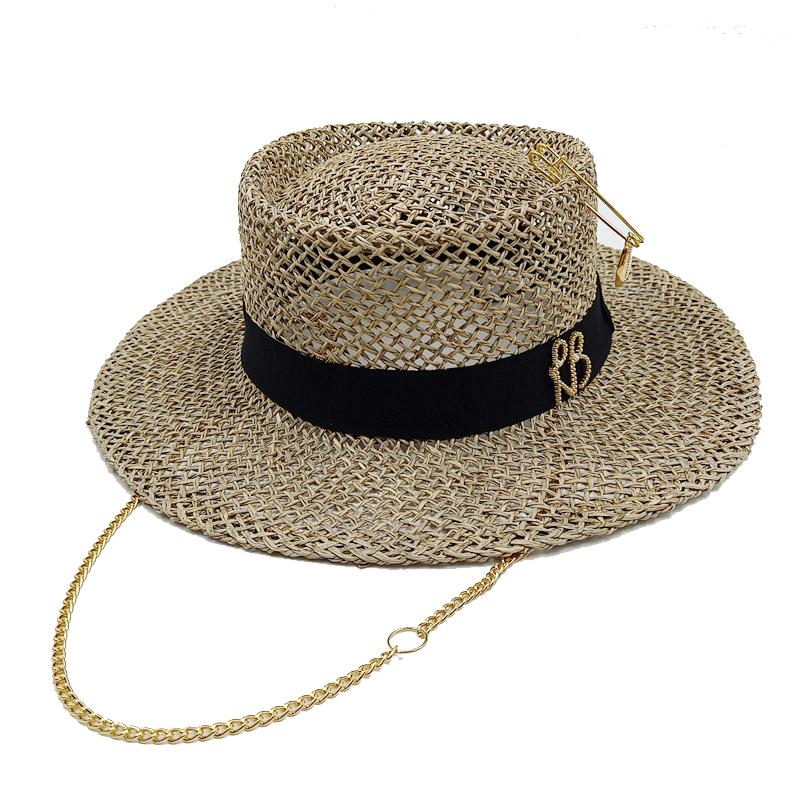 Garden Supplies My Women's Summer Hat Salty Grass Straw Hat Letter Convex Top Sun Hat Summer Panama Jazz Hat Outdoor Vacation Beach Sun Hat Sal 56-58Cm