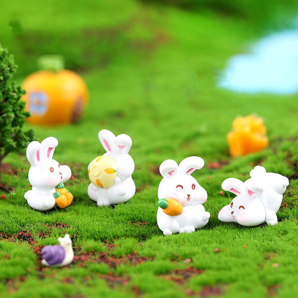6pcs Cute Rabbits Figurine Desktop Ornaments Micro Landscape Diy Home Decoration Accessories