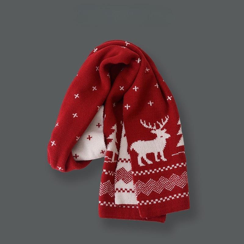 

Winter Warm Scarf for Women Men Deer Elk Double-Sided Knitted Scarves Women Men Fashion Versatile Woolen Shawl Girls Christmas Present червоний