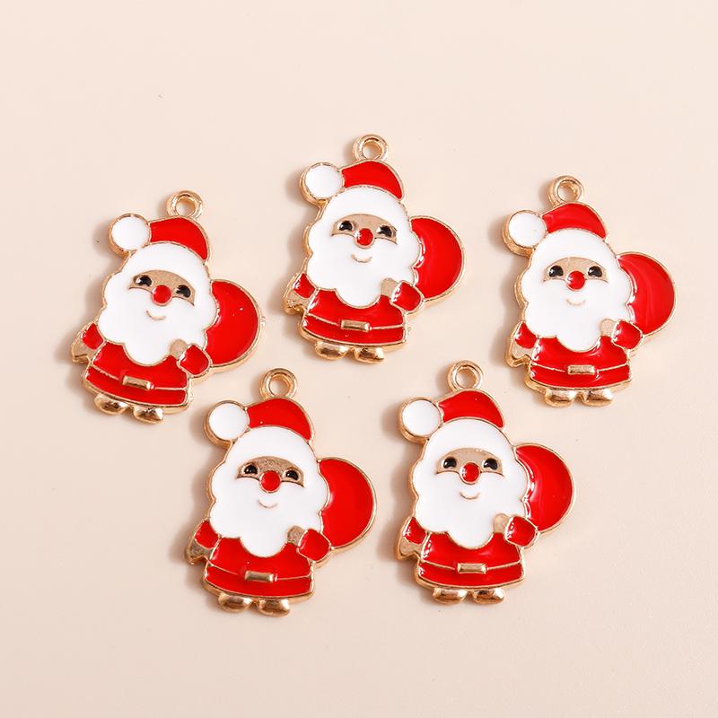 10pcs Cute Enamel Christmas Santa Claus Charms Snowman Bell Pendants for Necklace Earrings DIY Bracelet Jewelry Accessories
