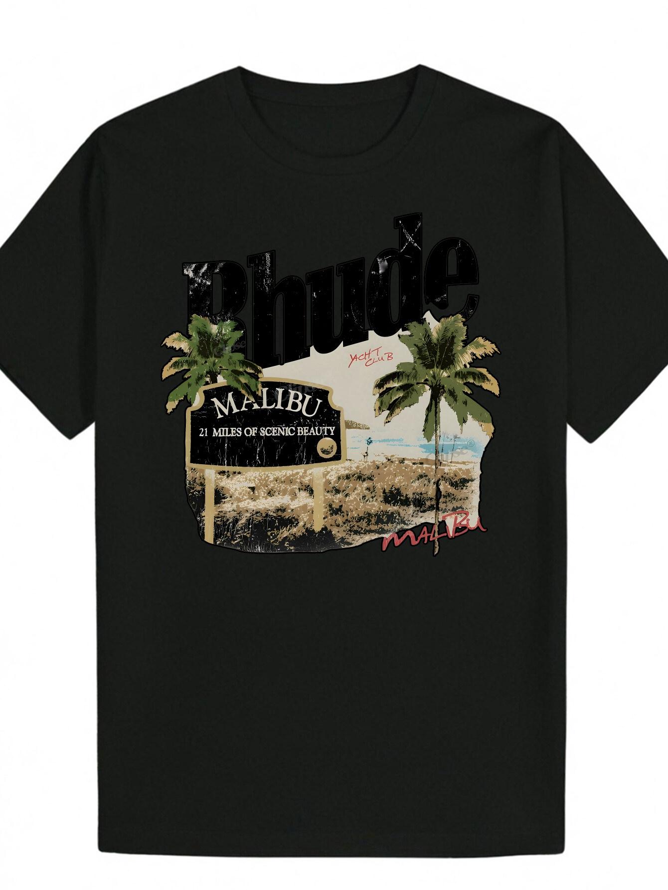 Crew Neck T-shirt -  Phute  Graphic Tee with Palm Tree Design XXXL