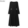 ZANZEA Dames Vierkante Hals Lange Mouwen Geplooide Hoge Taille Elegante Feest Midi Jurk