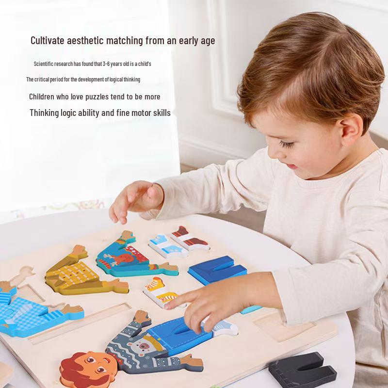 3D Animal Dress-Up Puzzle Blocks: Educational Wooden Toy for Boys & Girls