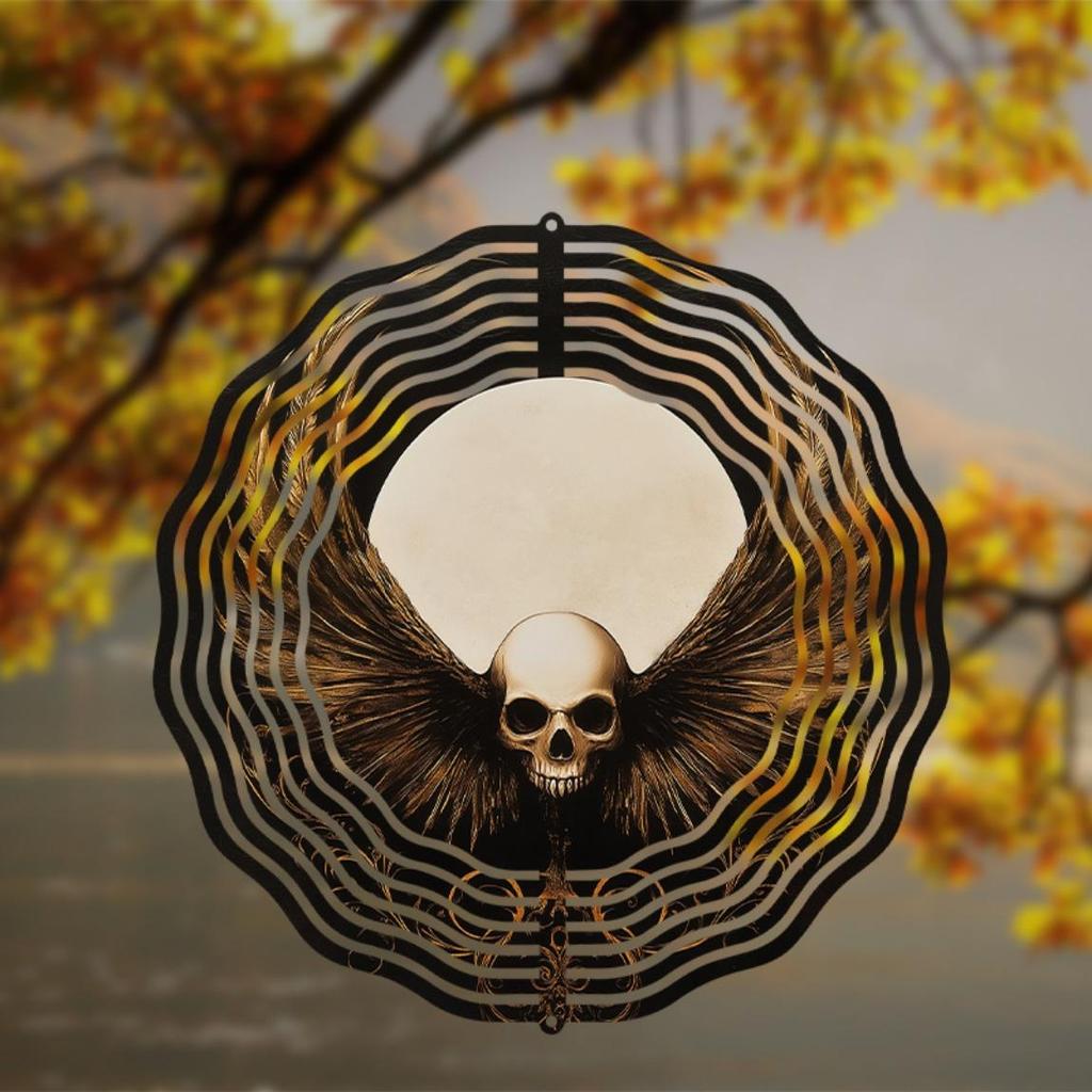 10 Inch Skull Wind Chime for Outdoor Decor Rotating Hook Hanging Patio Garden Decorations Creative Gift for Spring and Summer