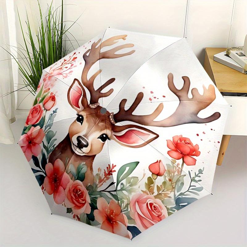 

1pc Beautiful Deer Automatic 3-Fold Cartoon Umbrella Design, Cute Cartoon Pattern, Portable Outdoor Umbrella, Perfect, Holiday Gift for Disn