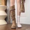 Braune Stiefel mit dicker Sohle für Damen, vielseitig für Frühling und Herbst, schlicht, bequem, rutschfest, verschleißfest, Damenstiefel