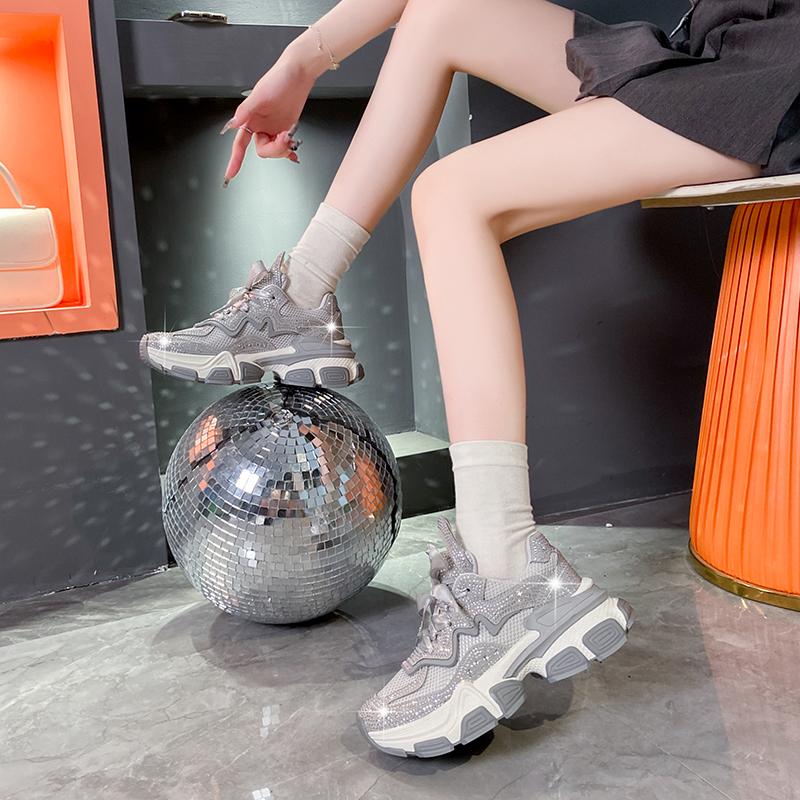 Fashion Top Quality Sneakers Women Skate Shoes New Rhinestone Women Loafers Platform Shiny Women's Casual Shoes Crystal Paris