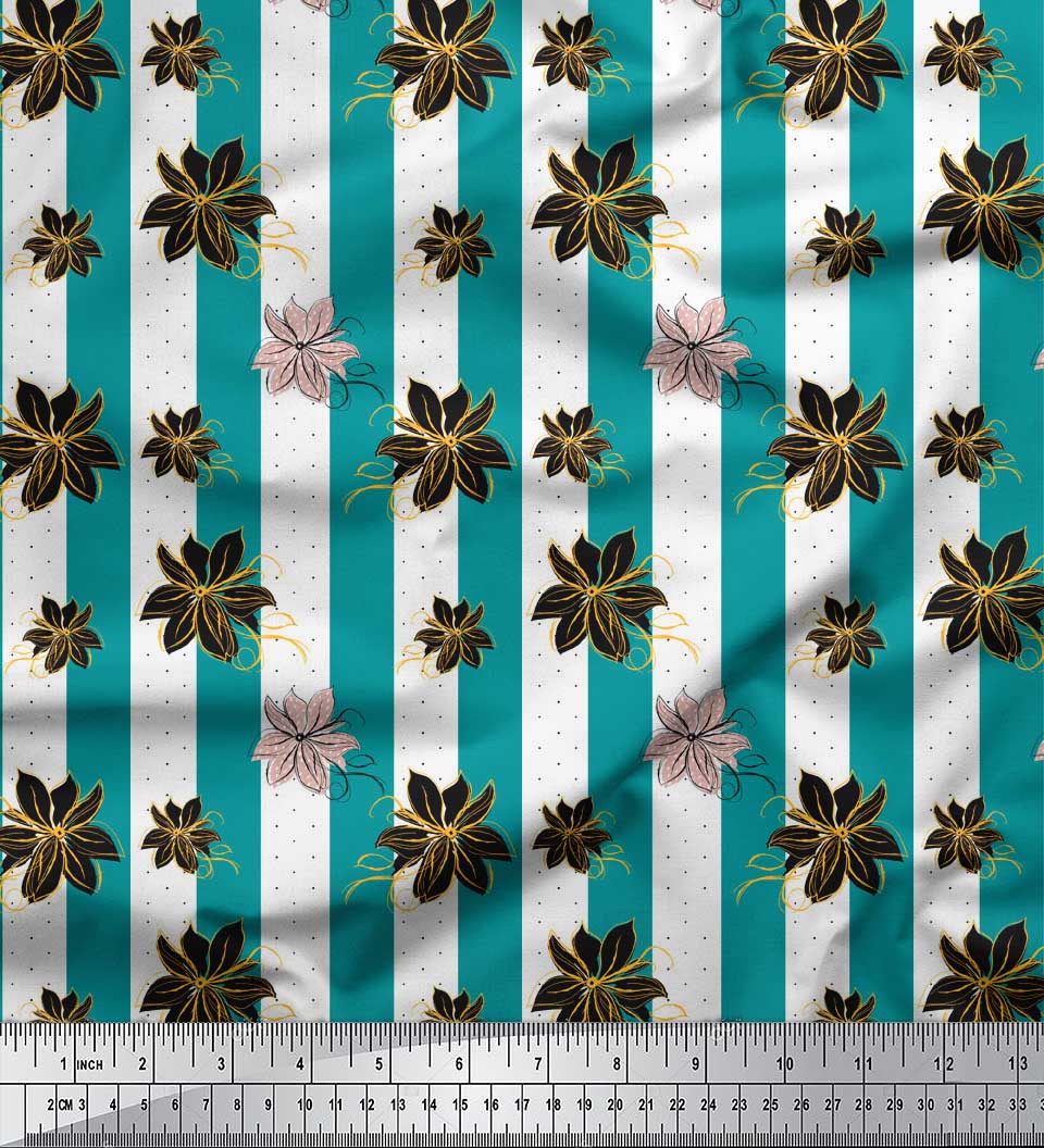 

Soimoi Grey Японська креп-атласна тканина в смужку та квітковий принт клематисів Швейна тканина, метр 42 дюйма 42 Inch Wide - Poly Crepe зелений