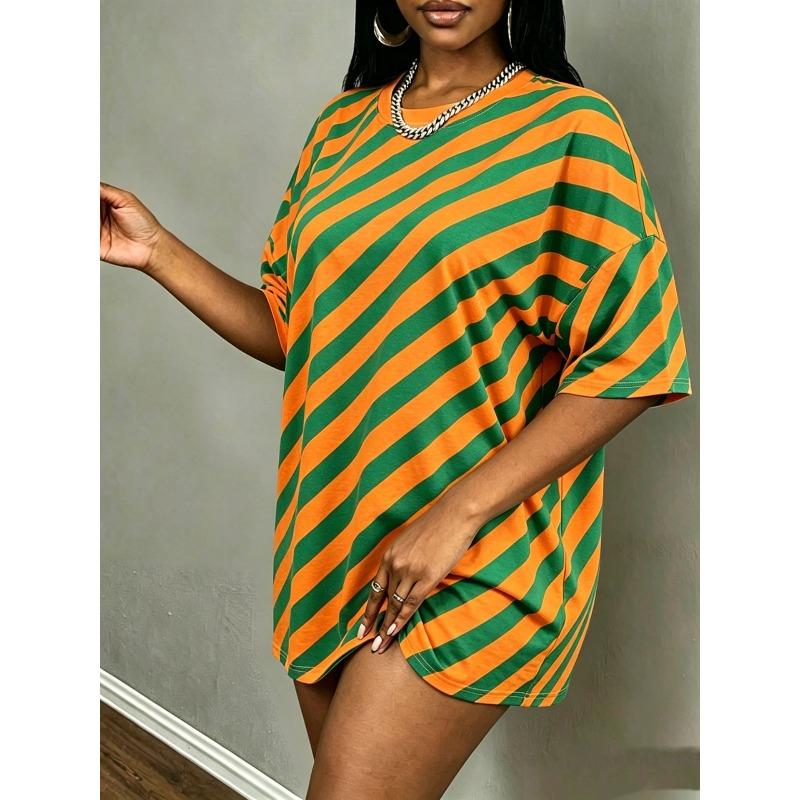 3D Printed O Neck Short Sleeved T-shirt Women's Tops Summer Fashion Striped Pattern Plus Size T-shirts