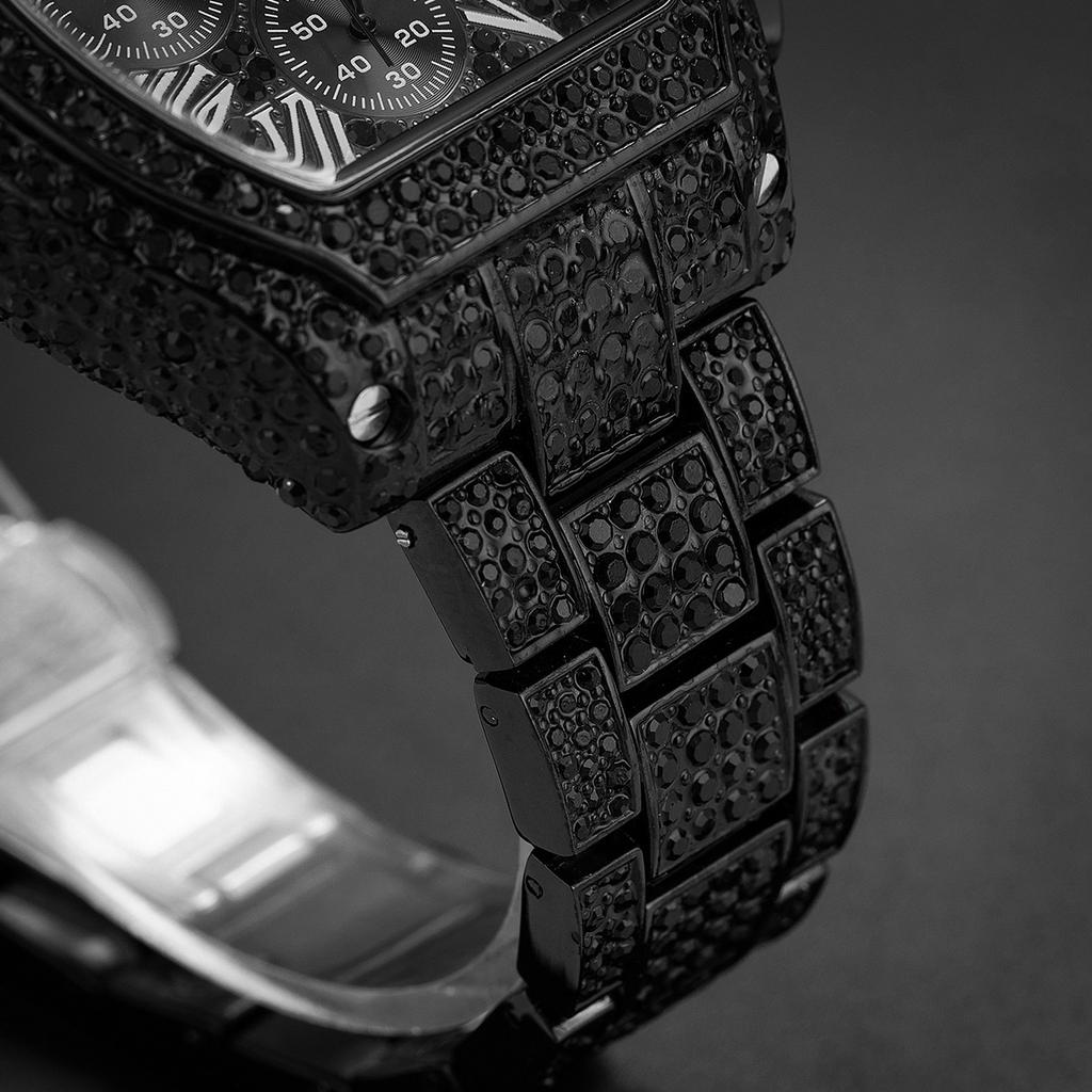 Gold Watch For Men Hip Hop Bling Bling Tonneau Quartz Watches For Large Man Waterproof Millerable Hand Clock Gift