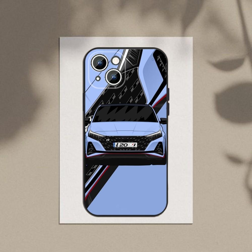 Funda para Teléfono Coche Azul I30N Funda para Teléfono Para Apple iPhone 15,14,13,12,11,XS,XR,X,8,7,Pro,Max,Plus,mini Silicona Negra Cubierta